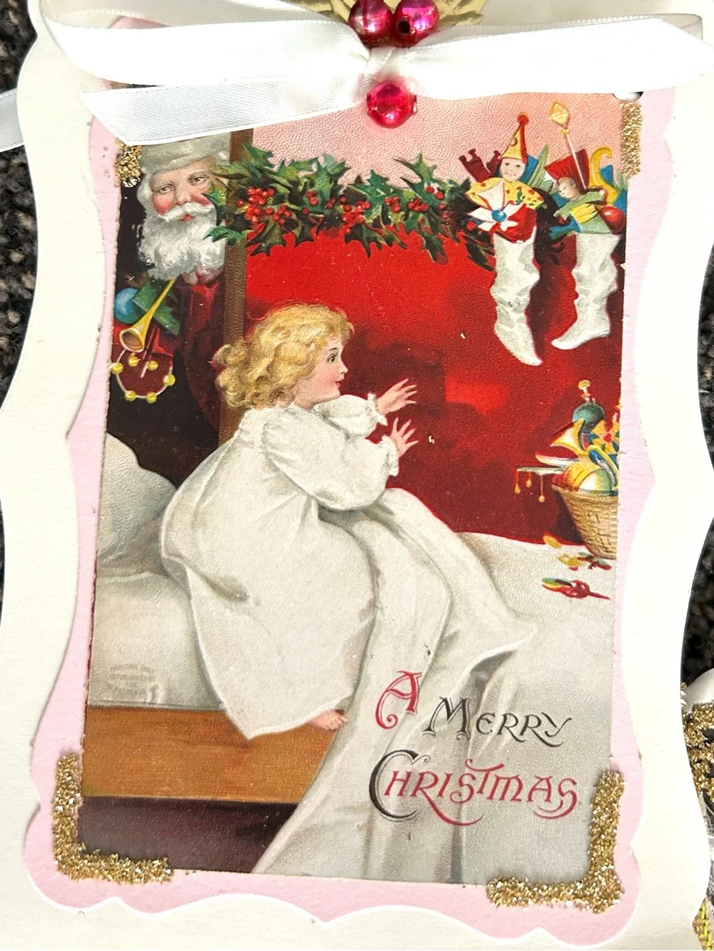Christmas garland 1900s vintage repurposed holiday postcards